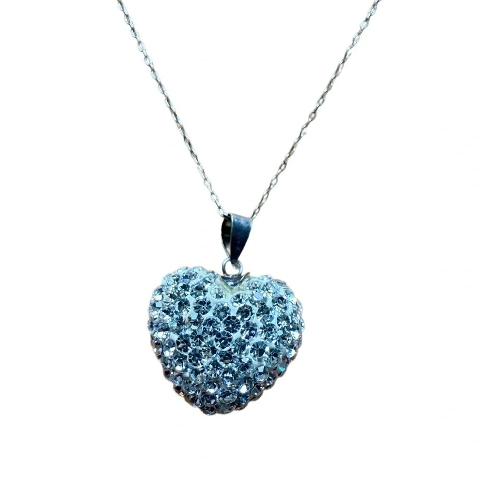 Pave Crystal Elegant Silver Heart 3D Pendant Necklace
